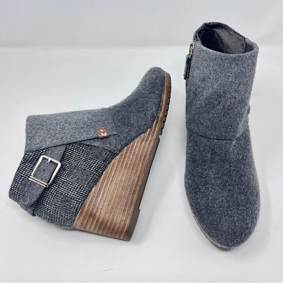 Dr. Scholl's Create Mid Grey Wool Microsuede Zip Stacked Wood Wedge Bootie 9.5 - Picture 12 of 12
